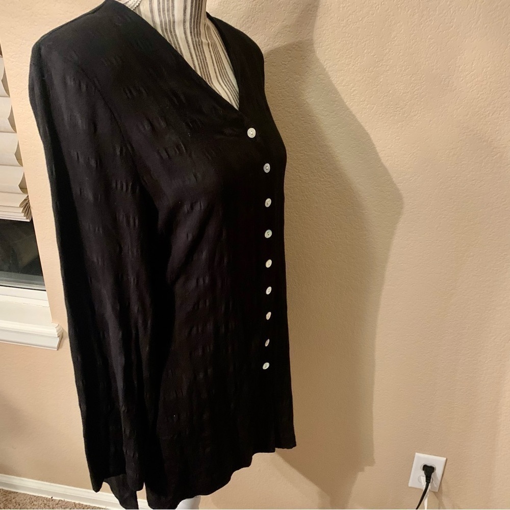 Vintage A.K.F. New York Long Rayon Blouse Medium Black Pattern Made in U.S.A. - Picture 5 of 15